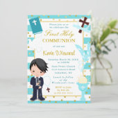 青い背景の黒い髪の少年、初めての聖体拝領、 招待状 (スタンド正面)