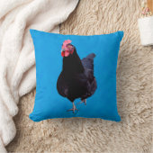 青い背景の黒い鶏 クッション (ブランケット)