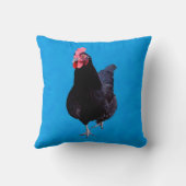 青い背景の黒い鶏 クッション (裏面)