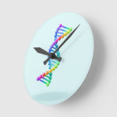 青い背景の3D DNA二重ヘリックス ラウンド壁時計 (傾斜)