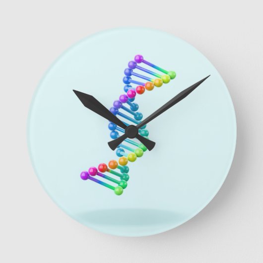 青い背景の3D DNA二重ヘリックス ラウンド壁時計 (正面)