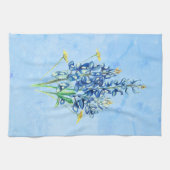 青い背景のBluebonnet キッチンタオル (横)