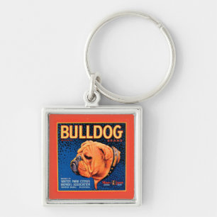 青い背景のBull犬 キーホルダー