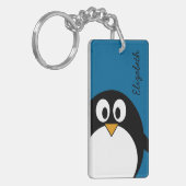 青い背景を持つかわいい漫画のペンギン キーホルダー (正面左)