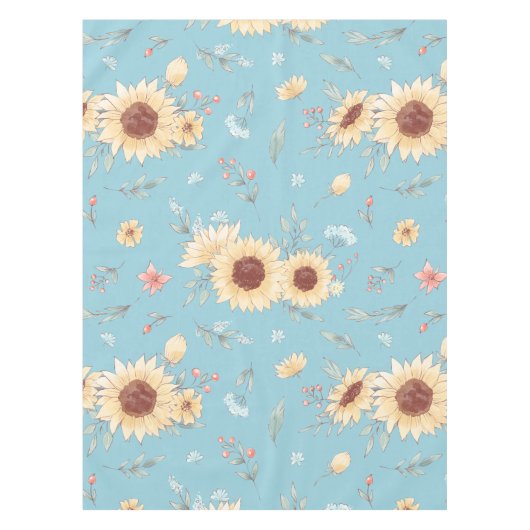 青い背景を持つひまわり テーブルクロス (正面)