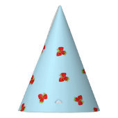 青い背景を持つイチゴをテーマにしたパーティー帽子 パーティーハット (左)