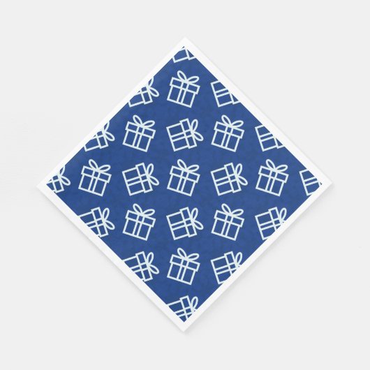 青い背景を持つクリスマスホワイトプレゼント スタンダードランチョンナプキン (角)