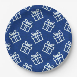 青い背景を持つクリスマスホワイトプレゼント ペーパープレート