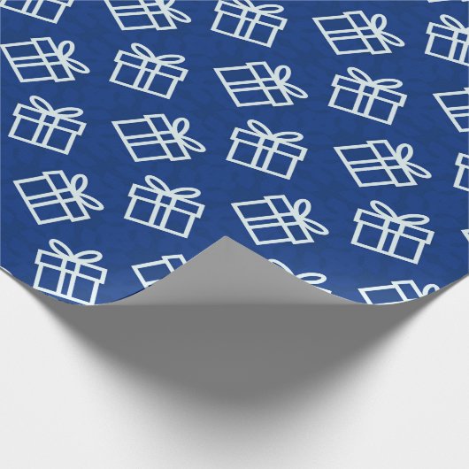 青い背景を持つクリスマスホワイトプレゼント ラッピングペーパー (角)