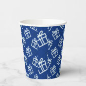 青い背景を持つクリスマスホワイトプレゼント 紙コップ (左)