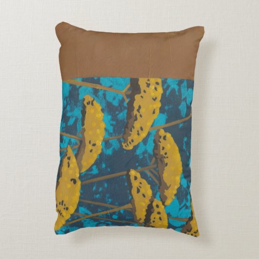 青い背景を持つゴールデンヤロー庭園 アクセントクッション (裏面(縦))