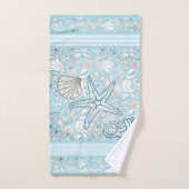 青い背景を持つシーシェルシーン バスタオルセット (ハンドタオル)