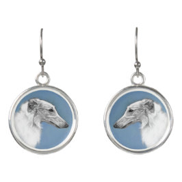 青い背景を持つボルゾイハウンド イヤリング