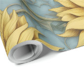 青い背景を持つ淡い色の黄色のひまわり ラッピングペーパー (ロールコーナー)