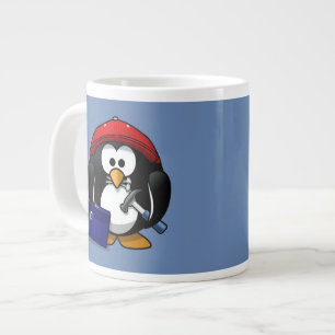 青い背景を持つ漫画家ペンギン ジャンボコーヒーマグカップ