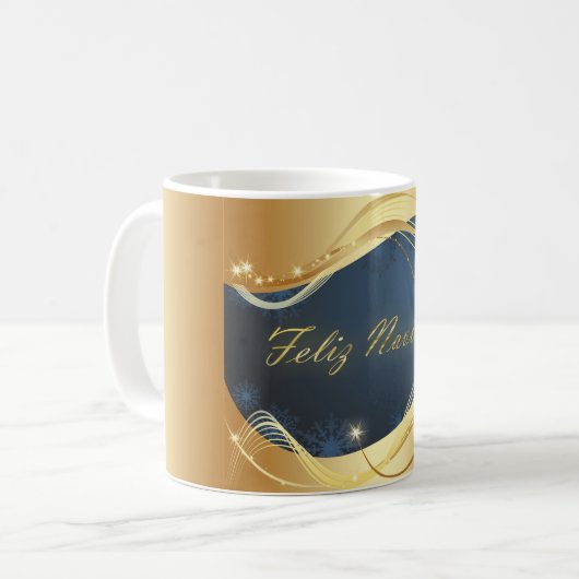 青い背景を持つ金色のクリスマスの動機… コーヒーマグカップ (正面左)