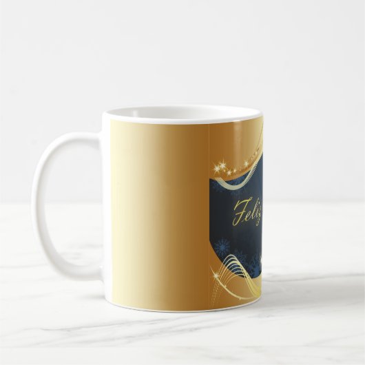 青い背景を持つ金色のクリスマスの動機… コーヒーマグカップ (左)