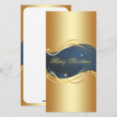 青い背景を持つ金色のクリスマスの動機…ホー シーズンカード (正面/裏面)