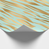 青い背景ストライプに美しく金色の ラッピングペーパー (角)