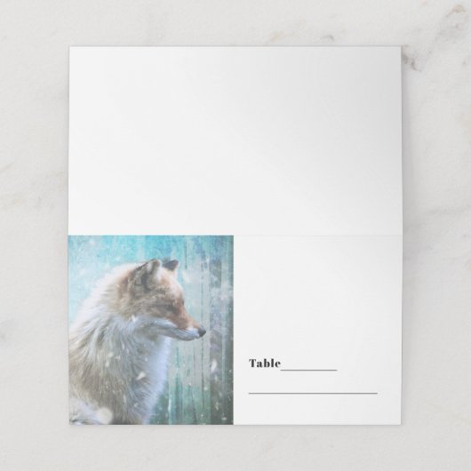 青い背景テーブルの可愛いフグランジラリーキツネ プレイスカード (外部開封)