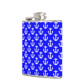 青い背景パターンの白いいかり フラスク (左)