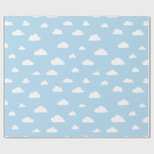 青い背景パターンの白い漫画の雲 ラッピングペーパー (フラット)