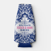 青い背景ピンクのアクセント3b付きホワイトレース ボトルクーラー (正面)