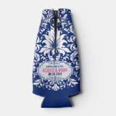 青い背景ピンクのアクセント3b付きホワイトレース ボトルクーラー (裏面)