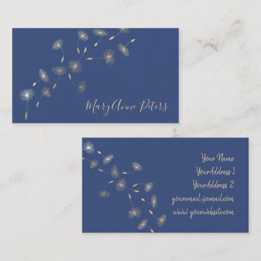 青い背景フェイクに金ゴールドホイルのタンチョウ 名刺 (正面/裏面)