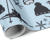 青い背景ミニマルにおもしろいスキーデザイン。 ラッピングペーパー (ロールコーナー)