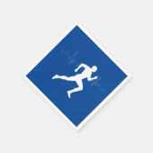 青い背景ランニングに男のランナーのシルエット スタンダードカクテルナプキン (角)