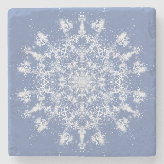 青い背景レースのように大きな抽象芸術のスノーフレーク ストーンコースター (正面)