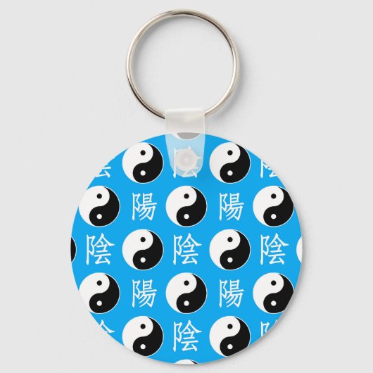青い背景中国の陽模様 キーホルダー (正面)