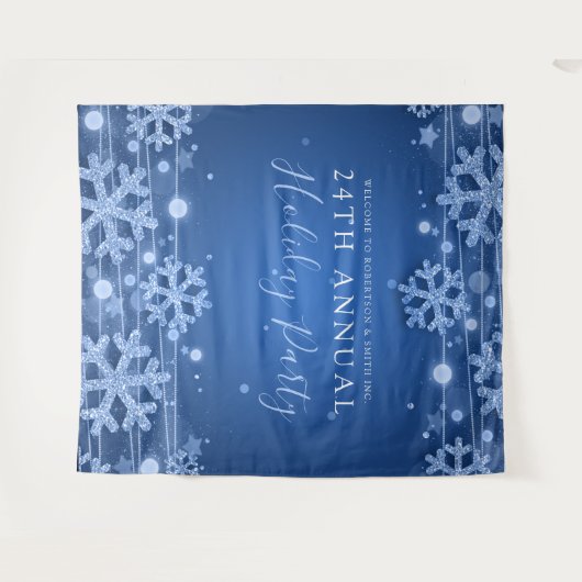 青い背景幕の企業のでエレガントな冬の魅力 タペストリー (正面(横))