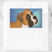 青い背景絵を描にデジタルのブラウンボクサー犬 長方形シール (バッグ)