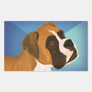 青い背景絵を描にデジタルのブラウンボクサー犬 長方形シール