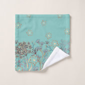 青い背景縁どに美しい野花 バスタオルセット (ウォッシュタオル)