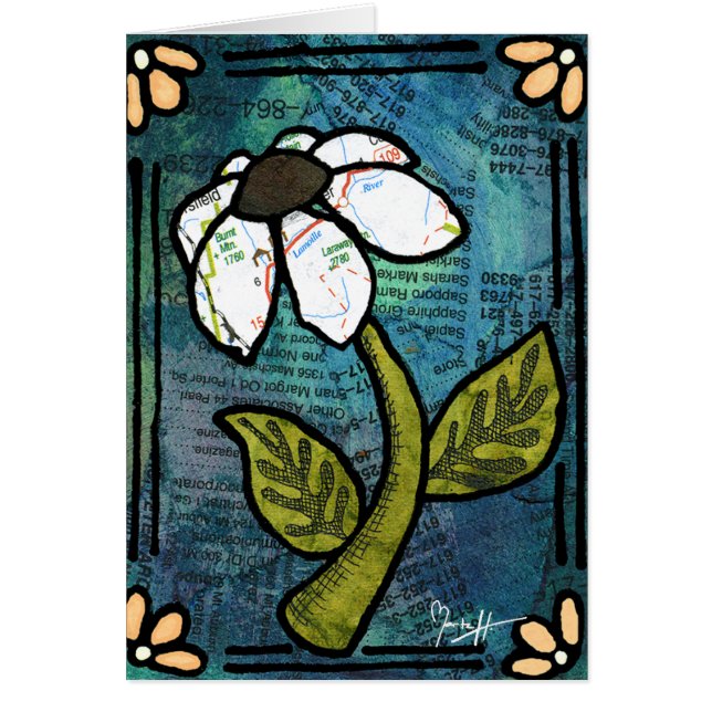 青い背景-コラージュの白いデイジー (正面)