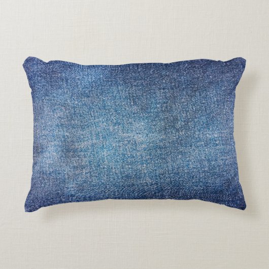 青い背景、デニムジーンズのテクスチャ背景。D アクセントクッション (正面)