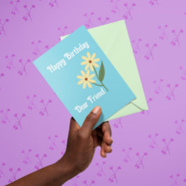 青い背景 - バターイエローのデイジー カード