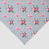 青い背景、ピンクの花とハート 薄葉紙 (詳細)