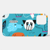 青い背景、犬よくはしゃぐのパターン。 Case-Mate iPhoneケース (裏面 (横))