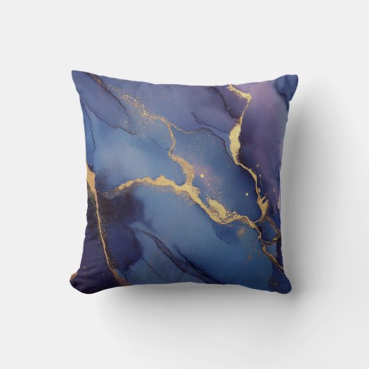 青い背景(金ゴールドの縞と点) クッション (正面)