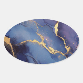青い背景(金ゴールドの縞と点) 楕円形シール