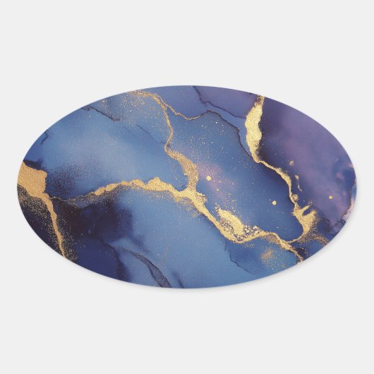 青い背景(金ゴールドの縞と点) 楕円形シール (正面)