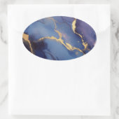 青い背景(金ゴールドの縞と点) 楕円形シール (バッグ)