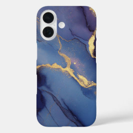 青い背景(金ゴールドの縞と点) iPhone 16ケース