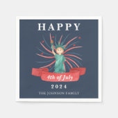 青い自由の女神 4th of July おめでとう スタンダードカクテルナプキン (正面)