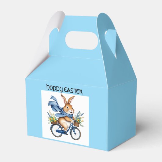 青い自転車に乗ったホップするイースターバニー フェイバーボックス (正面サイド)