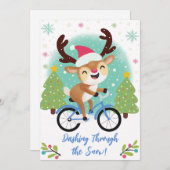 青い自転車のクリスマスカードに乗ったかわいいトナカイ シーズンカード (正面/裏面)